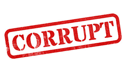 Corrupt red rubber stamp isolated on transparent background with distressed texture effect