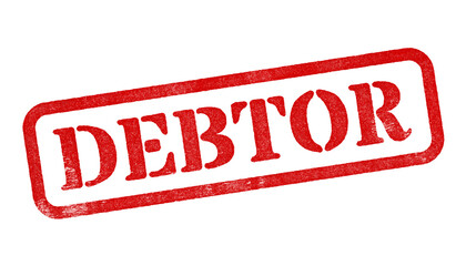 Fototapeta premium Debtor red rubber stamp isolated on transparent background with distressed texture effect