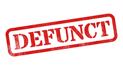 Defunct red rubber stamp isolated on transparent background with distressed texture effect