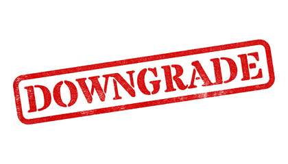 Downgrade red rubber stamp isolated on transparent background with distressed texture effect