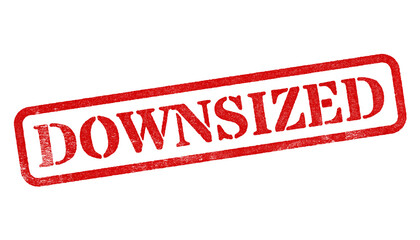 Downsized red rubber stamp isolated on transparent background with distressed texture effect