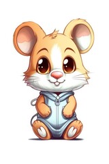 Naklejka premium Cute baby Hamster in Cartoon Style on white background - generative AI