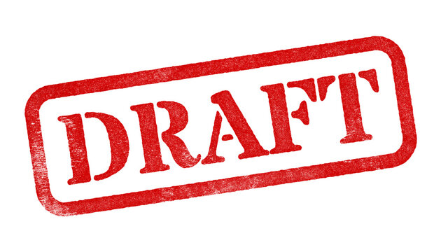 Draft red rubber stamp isolated on transparent background with distressed texture effect