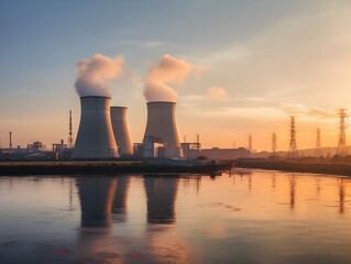 Obraz premium The impressive silhouette of the reactor towers above, its structure blending into the surrounding industrial landscape of the harbor. created generative AI