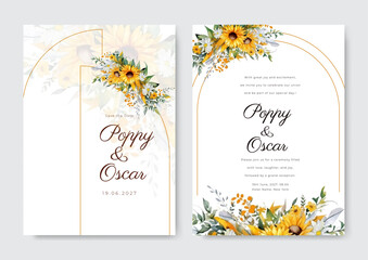 beautiful orange sunflower floral vector elegant hand drawn floral wedding invitation template