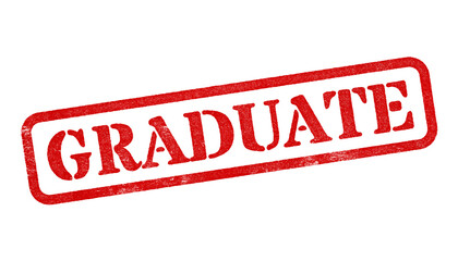 Graduate red rubber stamp isolated on transparent background with distressed texture effect