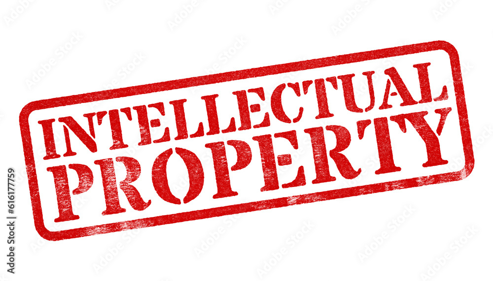 Canvas Prints intellectual property red rubber stamp isolated on transparent background with distressed texture ef