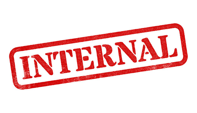 Internal red rubber stamp isolated on transparent background with distressed texture effect