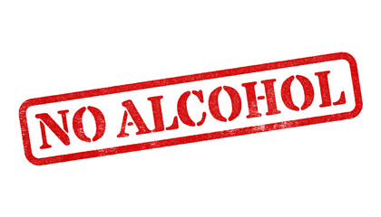 Fototapeta premium No Alcohol red rubber stamp isolated on transparent background with distressed texture effect