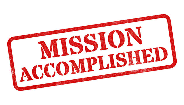 Mission Accomplished red rubber stamp isolated on transparent background with distressed texture effect