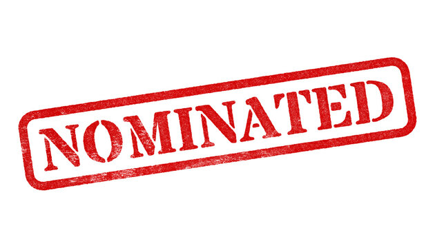 Nominated red rubber stamp isolated on transparent background with distressed texture effect