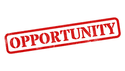 Opportunity red rubber stamp isolated on transparent background with distressed texture effect