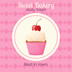 Sweet bakery banner with cupcake.