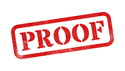 Proof red rubber stamp isolated on transparent background with distressed texture effect