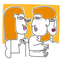 Abstract face person drawing with continuous line style with minimalist color vector illustration. Beauty glamour vintage art background.