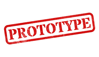 Prototype red rubber stamp isolated on transparent background with distressed texture effect