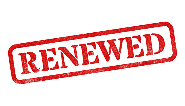 Renewed red rubber stamp isolated on transparent background with distressed texture effect