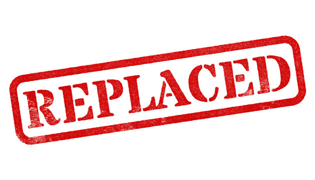 Replaced red rubber stamp isolated on transparent background with distressed texture effect