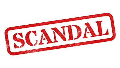 Scandal red rubber stamp isolated on transparent background with distressed texture effect