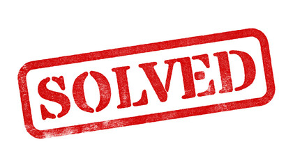 Solved red rubber stamp isolated on transparent background with distressed texture effect