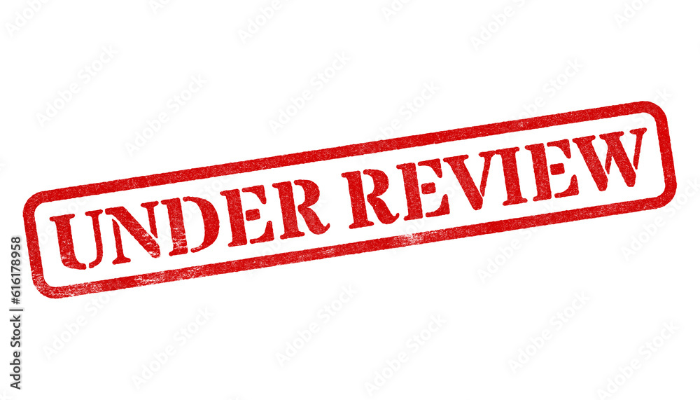 Wall mural under review red rubber stamp isolated on transparent background with distressed texture effect