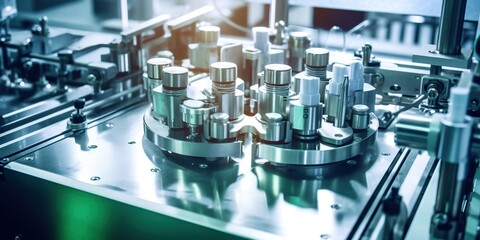 Top view of a pharmaceutical production line, a ballet of precision as pills are sorted and packaged , concept of Efficiency, created with Generative AI technology