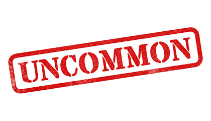 Uncommon red rubber stamp isolated on transparent background with distressed texture effect