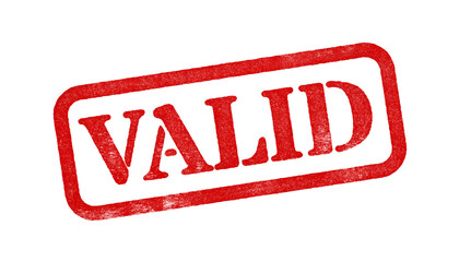 Valid red rubber stamp isolated on transparent background with distressed texture effect