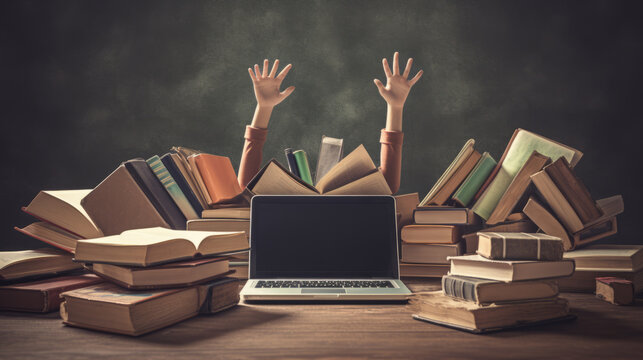 drowned in learning. Concept illustration.