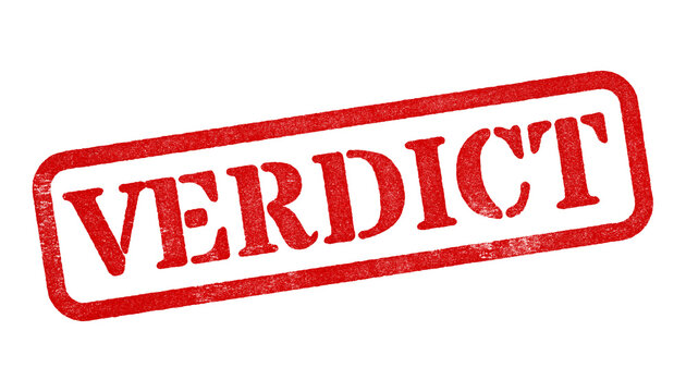 Verdict red rubber stamp isolated on transparent background with distressed texture effect