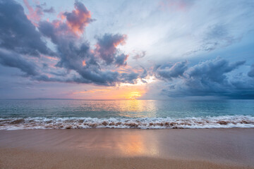 Turquoise ocean. Sunset scenery. Bali island, Indonesia. Wallpaper background. Natural scenery. Romantic relax place.