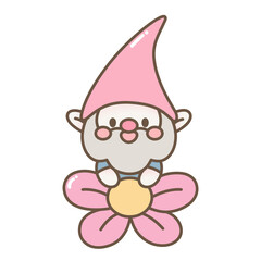 Cute kawaii gnome flower garden cartoon sticker