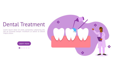 dental care illustration set. characters seen dentist treats a tooth by extending the broken tooth to be the original. broken tooth treatment concept. vector illustration