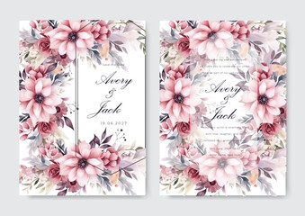 dark pink flower floral vector hand drawn floral wedding invitation template hand draws