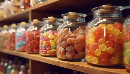 Fototapeta na wymiar candies in jars on table in shop