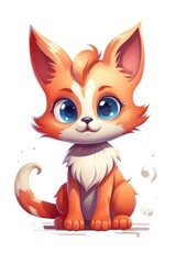Cute baby Cat in Cartoon Style on white background - generative AI
