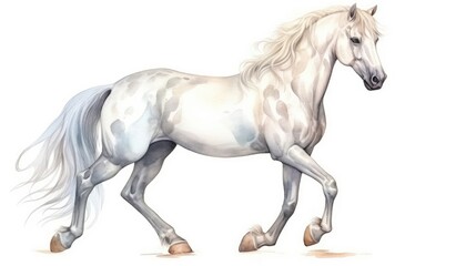 Obraz na płótnie Canvas The beautiful white stallion watercolor is playful and delightful. (Illustration, Generative AI)