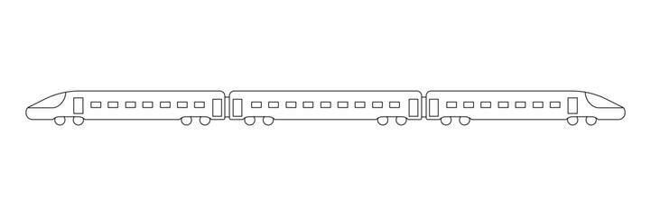 High speed railway train for passenger travel, model coloring line icon. Railroad travel and railway tourism. Train public transport side view. Vector outline