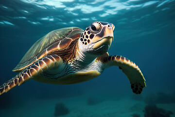 Embracing World Oceans Day A Majestic Turtle Gliding Through the Ocean Depths. created with Generative AI