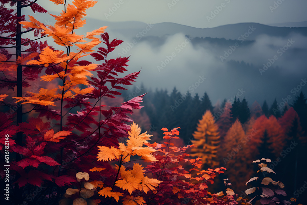 Wall mural autumn landscape with fog