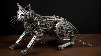 cat, steel cat, animal, generative ai tools, generative by ai, mechanics, art metal, machine, steel, transportation, engineering, transfomer, cyborg