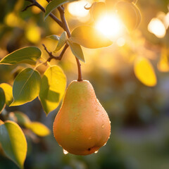 pear on tree sunset ai generated