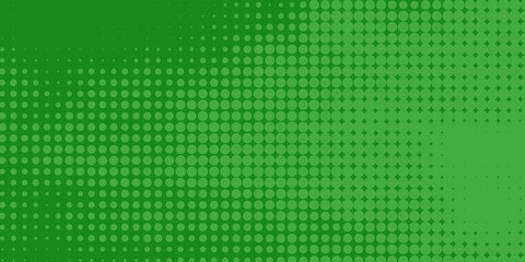 green dots background. pop art halftone background in comic style with gradation of dots design, graphic illustration background. idea for banner image or to add graphic texture to any designs.
