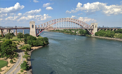 hell gate bridge on randall's island in new york city (seen from rfk bridge, astoria queens)