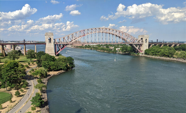 hell gate bridge on randall's island in new york city (seen from rfk bridge, astoria queens)