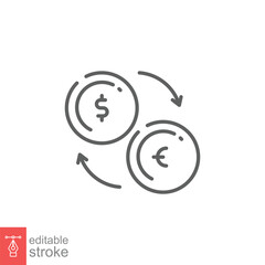 Fototapeta premium Currency exchange icon. Simple outline style. Money conversion, swap, convert, dollar change, cash concept. Thin line symbol. Vector illustration isolated on white background. Editable stroke EPS 10.
