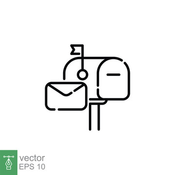 Mail box icon. Simple outline style. Post box with paper envelope, vintage, retro, communication concept. Thin line symbol. Vector illustration isolated on white background. EPS 10.
