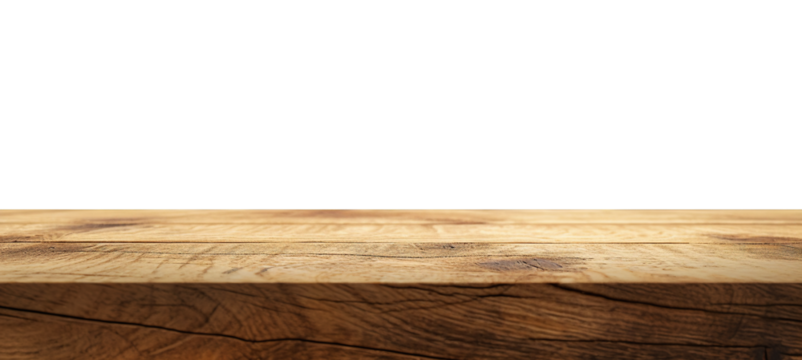 Empty wooden table top on transparent background.