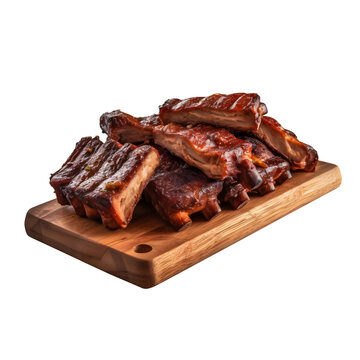 BBQ Ribs served on cutting board, transparent background