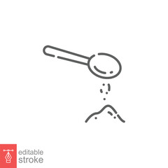 Spoon sugar powder icon. Simple outline style. Tea, coffee sweetener, teaspoon, cooking ingredient concept. Thin line symbol. Vector illustration isolated on white background. Editable stroke EPS 10.